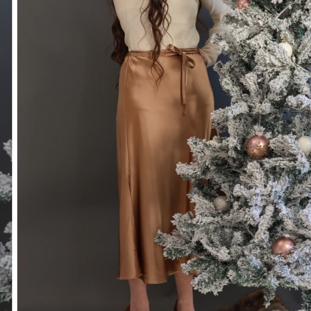 nude satin strappy waist midi skirt